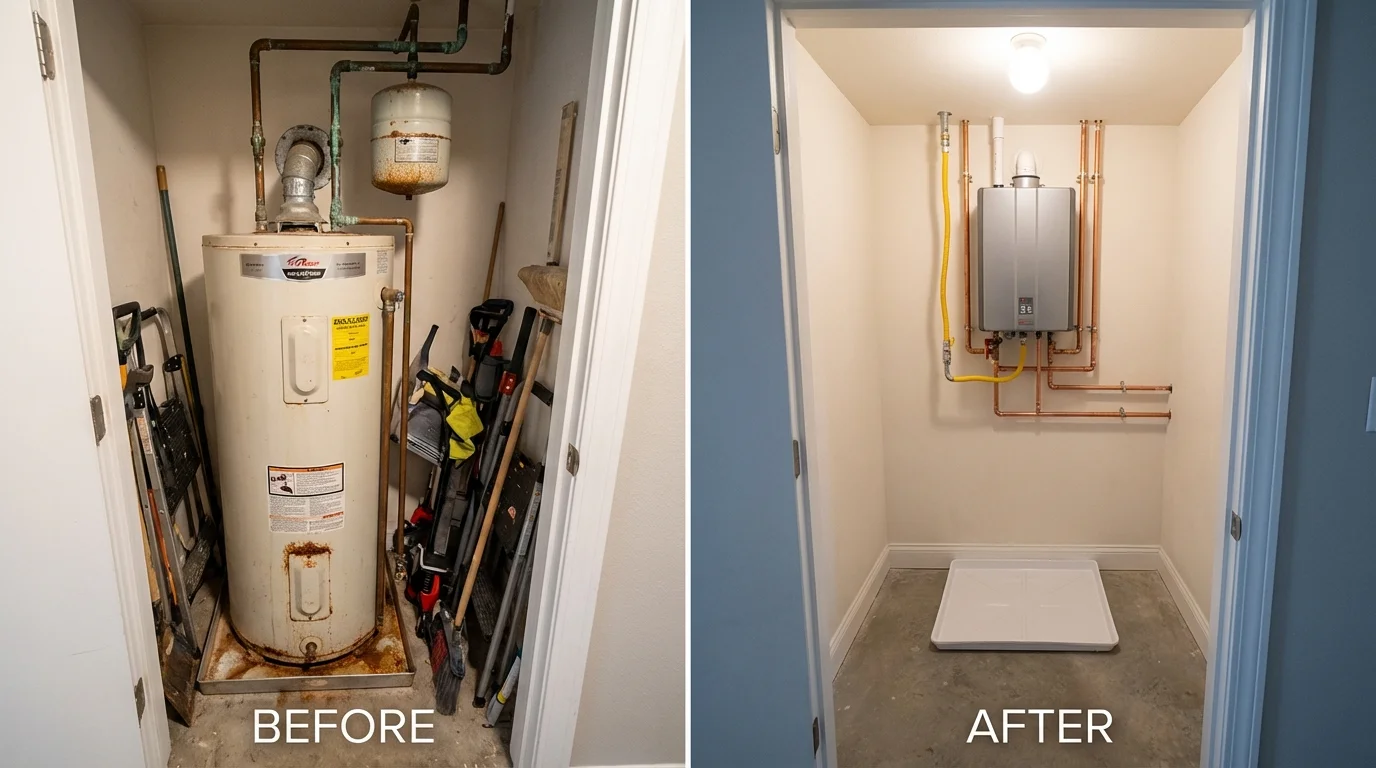 Tank water heater versus wall-mounted tankless unit comparison for Fairfield, IL homeowners
